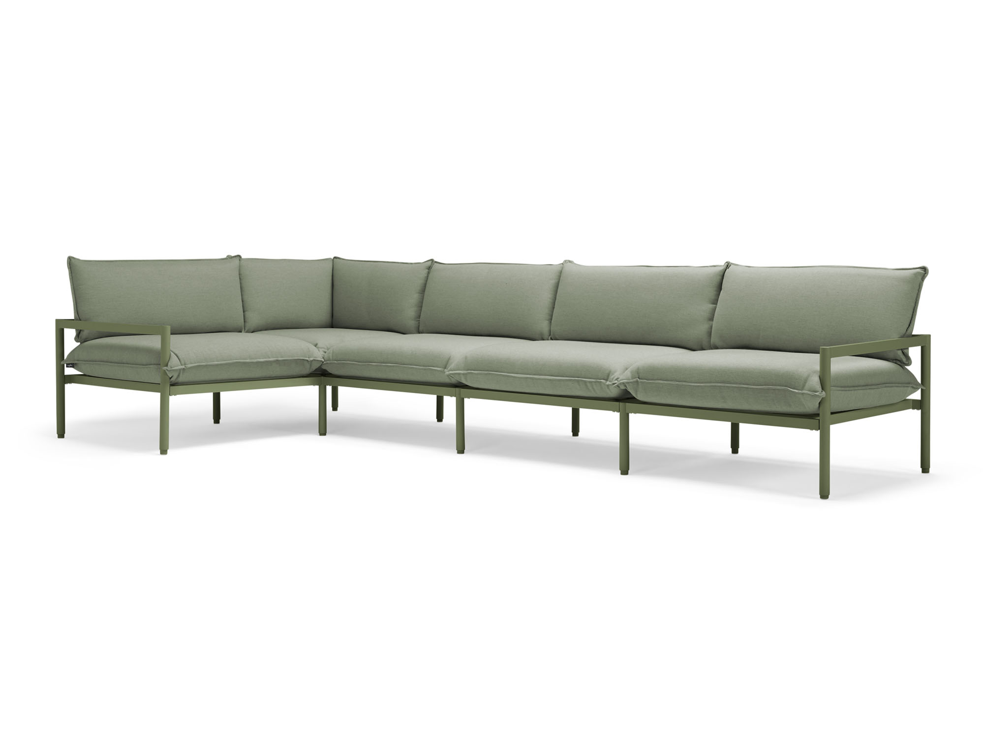 Front angle view of green 5-piece outdoor sectional sofa